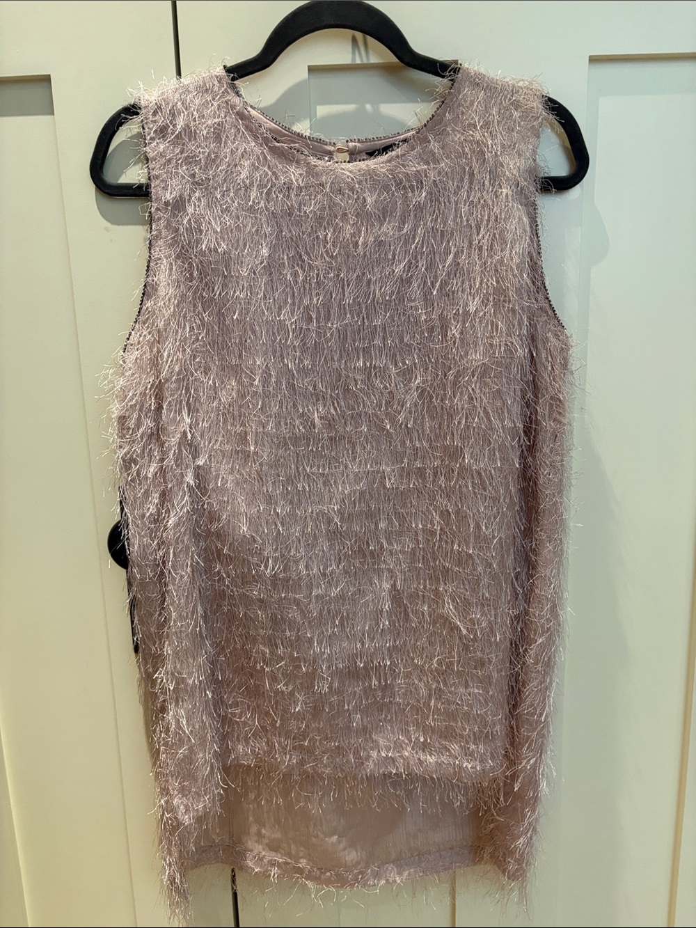 Zara Shaggy Fringe Sleeveless Top - Mauve Pink